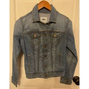 Old Navy Trucker Jean Jacket Sz XS Blue Stretch Denim Light Wash EUC